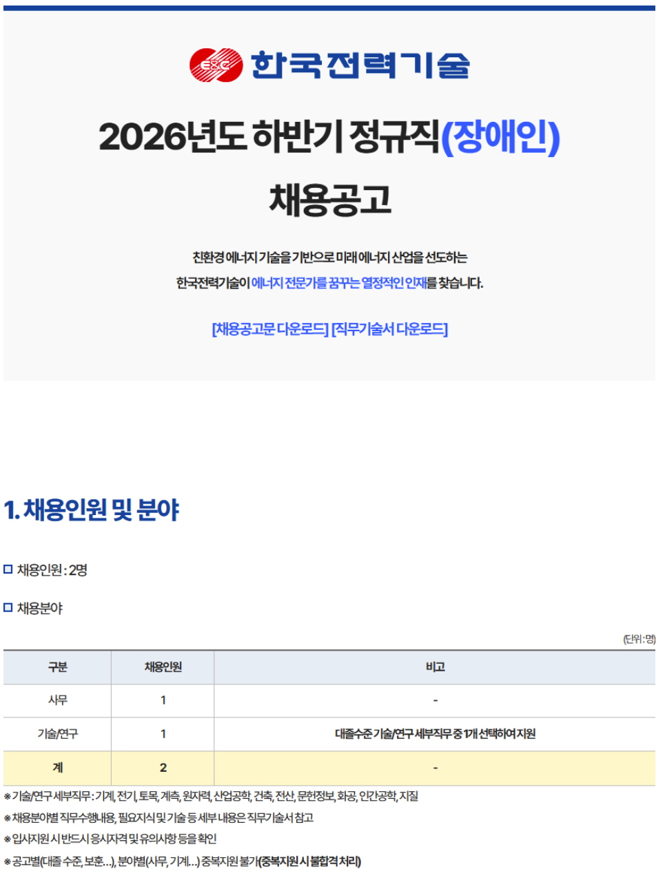 장애인 채용분야