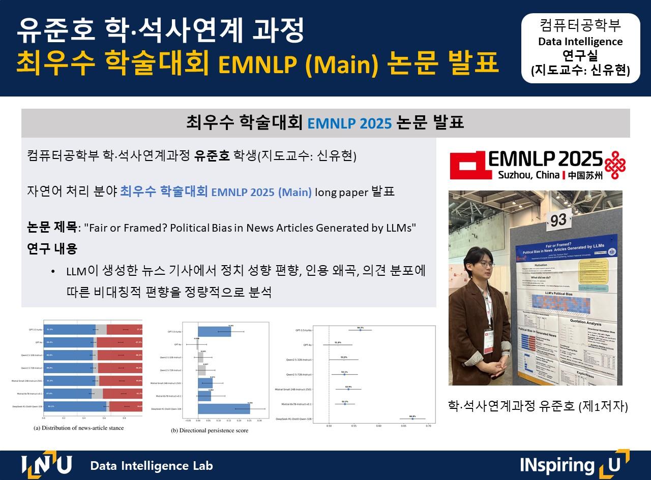 유준호 학·석사연계 과정(지도교수: 신유현), 최우수 학술대회 EMNLP (Main) 논문 발표 첨부 이미지